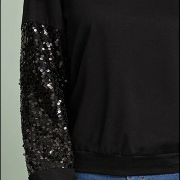 Contrast sequin sleeve pullover - black - Picture 4 of 6